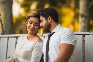 Picture of dating couple in white
