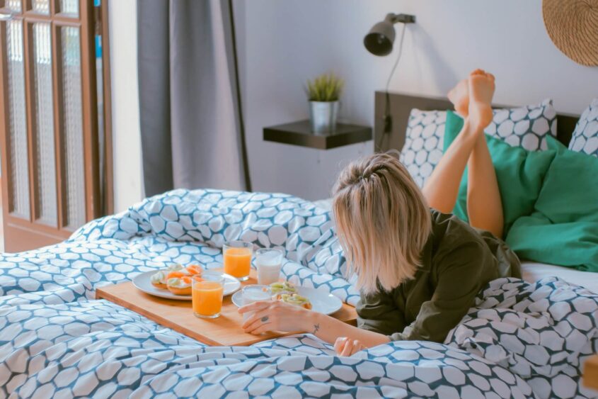 Picture of Women doing breakfast on bed - Healthy Living Lifestyle
