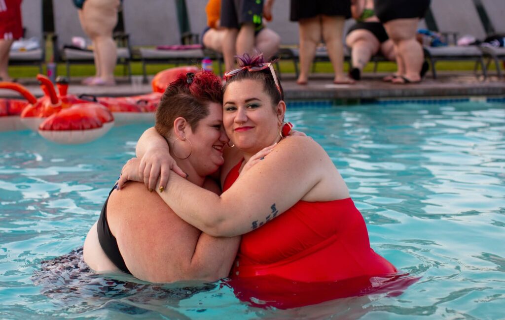 Picture of Two Womens in Pool - Love Handles Belly Fat