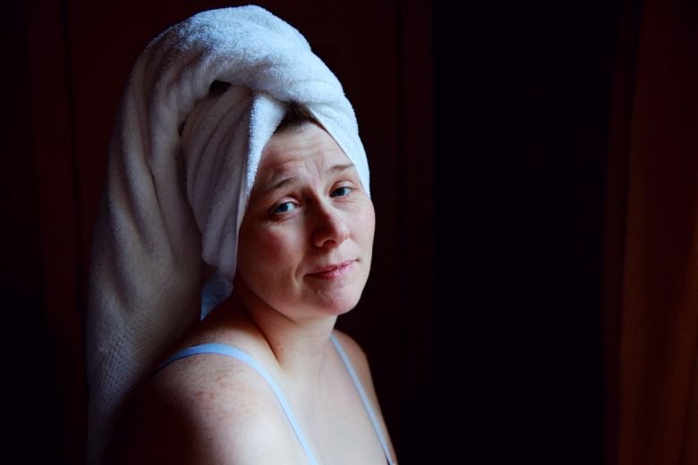 Women in Towel - Hair Falling Out in Shower