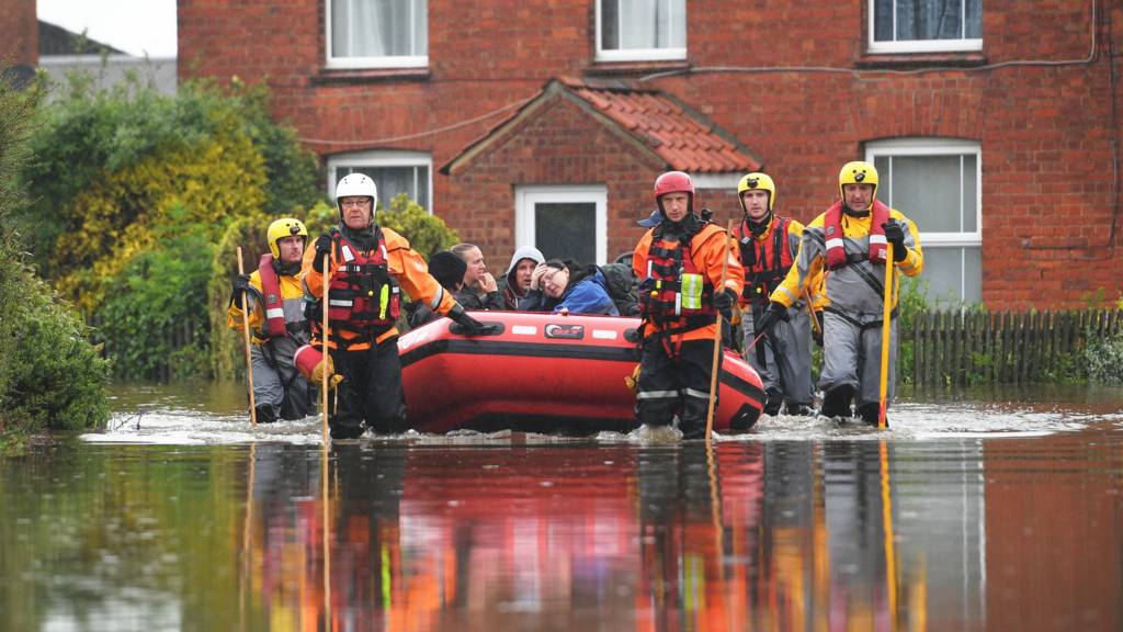 Picture of firefighters rescuing people from flood